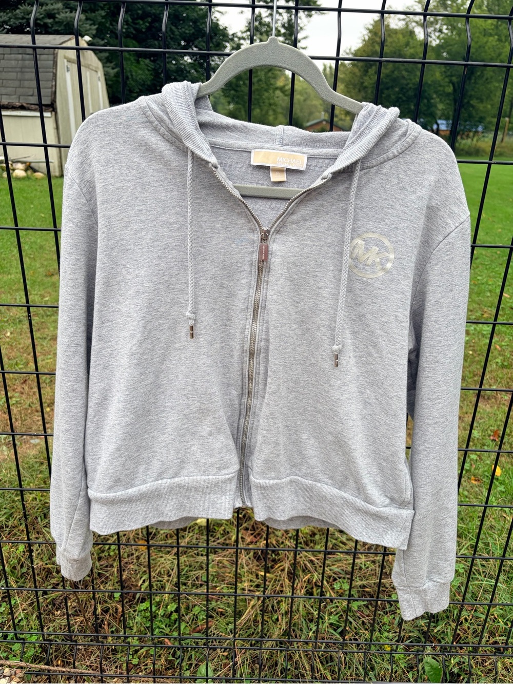 Michael Kors Light Gray Zip-Front Hooded Jacket